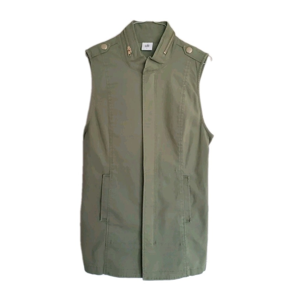 CAbi Womens Small Green Vest Explorer Utility Army Full Zip Style 5101